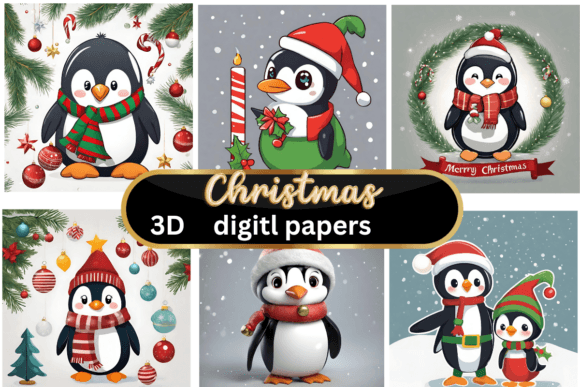 Christmas 3D Backgrounds with Penguins: Festive Design Assets