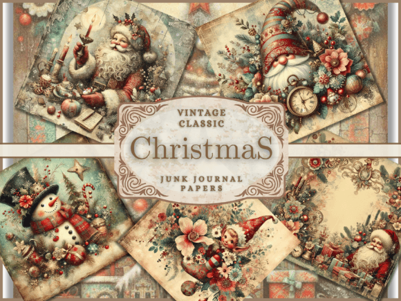 Christmas Backgrounds - Junk Journal Kit: A Vintage Creative Asset