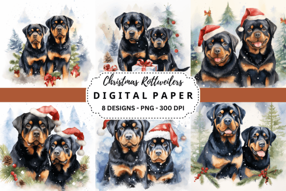 Christmas Rottweilers Backgrounds: Festive Design Assets