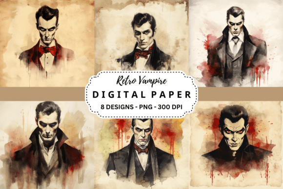 Dark Romance Meets Artistry: Unleashing Retro Vampire Watercolor Backgrounds