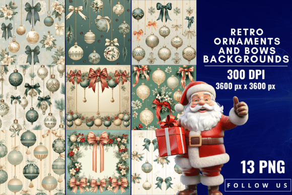 Retro Ornaments and Bows Backgrounds: Your Vintage Holiday Design Solution