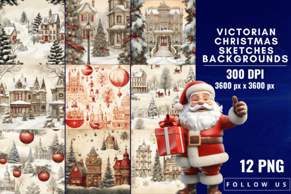 Victorian Christmas Sketches Backgrounds: Nostalgic Elegance