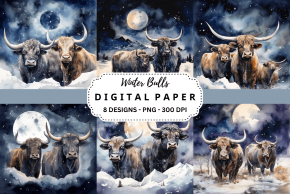Winter Bulls Backgrounds: 8 Premium Digital Assets for Designers