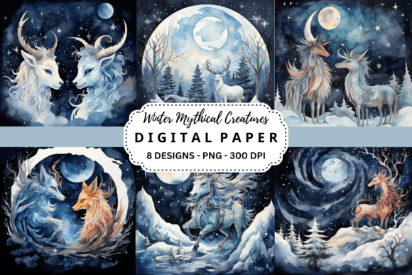 Winter Mythical Creatures Backgrounds: A Designer's Asset
